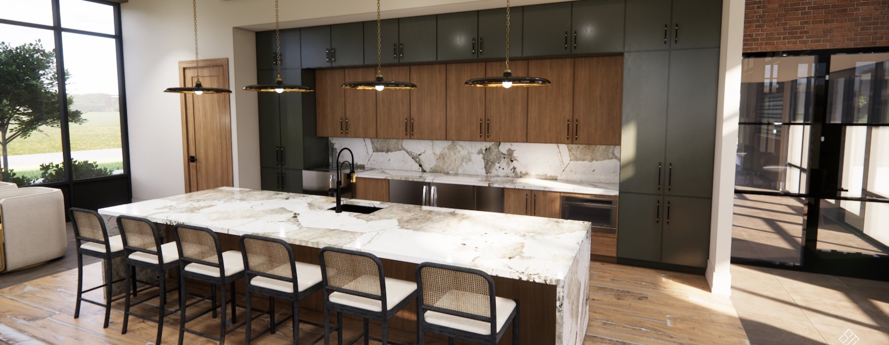 a kitchen with a table and chairs